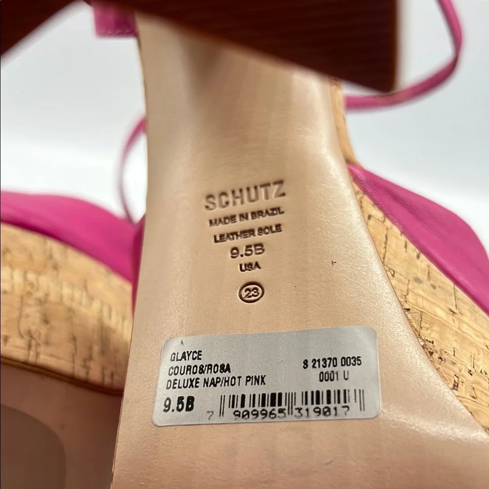 SCHUTZ Sz 9 1/2 GLAYCE NAPPA LEATHER‎ SANDAL Pink Tan Platform Chunky Heel NEW
